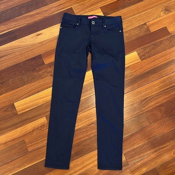 🌸 Lilly Pulitzer Worth Skinny Jean Silk Sateen Pant Midnight Navy Blue 2 - Picture 1 of 10